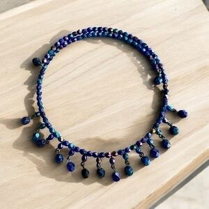 Beautiful Beaded Stretch Choker Necklace - Multicolored - Blue Purple